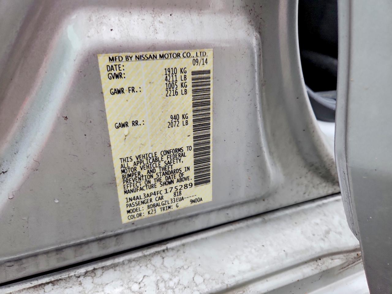 2015 NISSAN ALTIMA 2.5 S photo 34