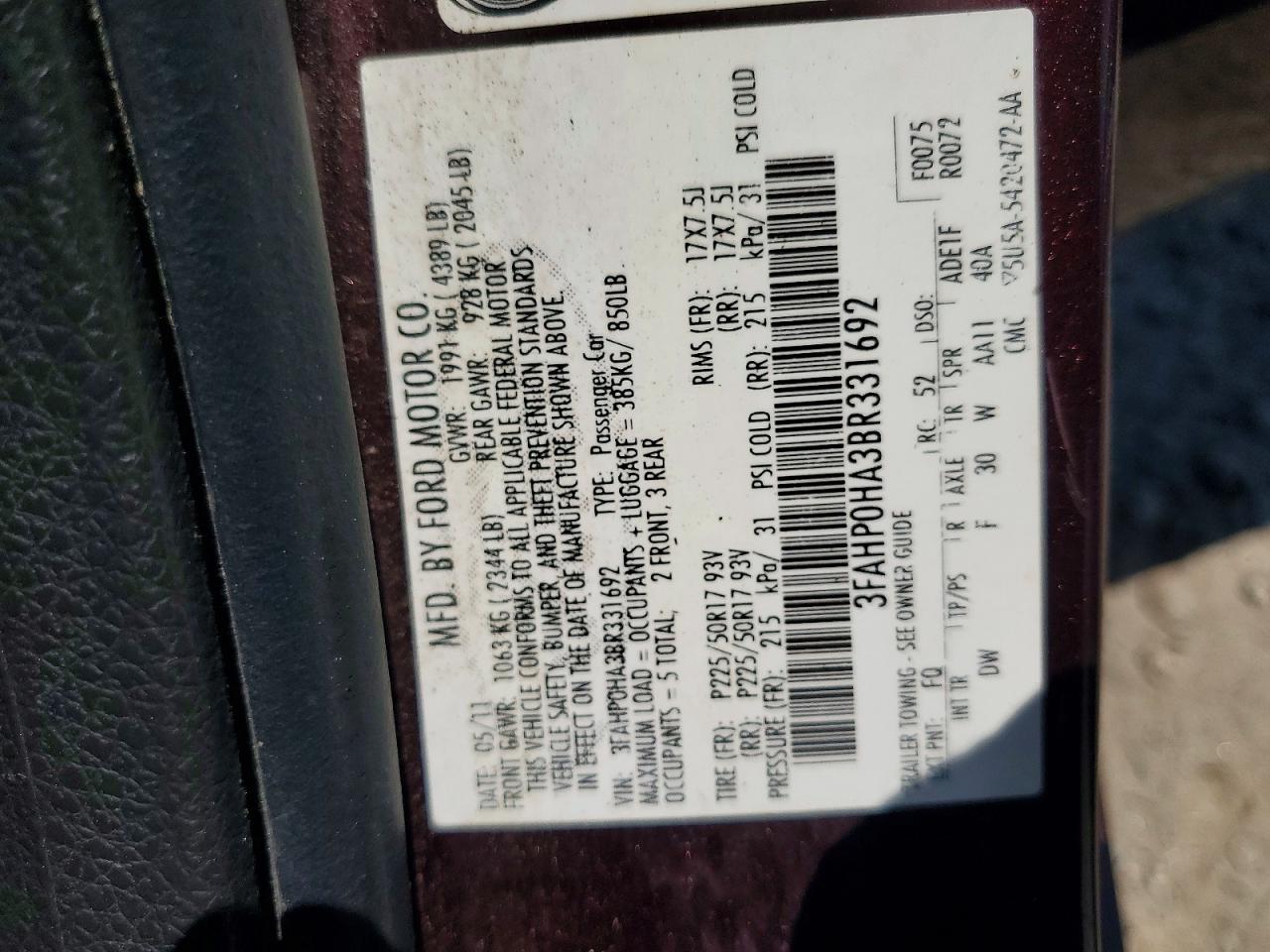 2011 FORD FUSION SE photo 13