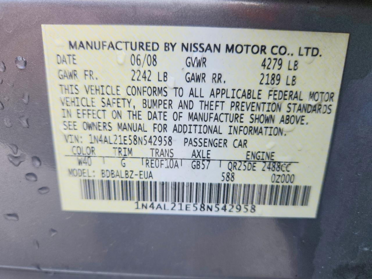 2008 NISSAN ALTIMA 2.5 photo 23
