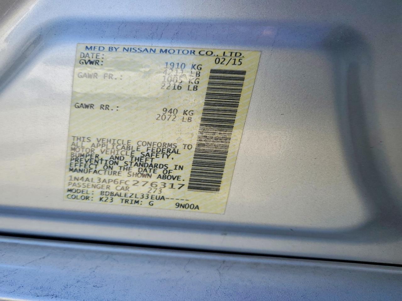 2015 NISSAN ALTIMA 2.5 S photo 23