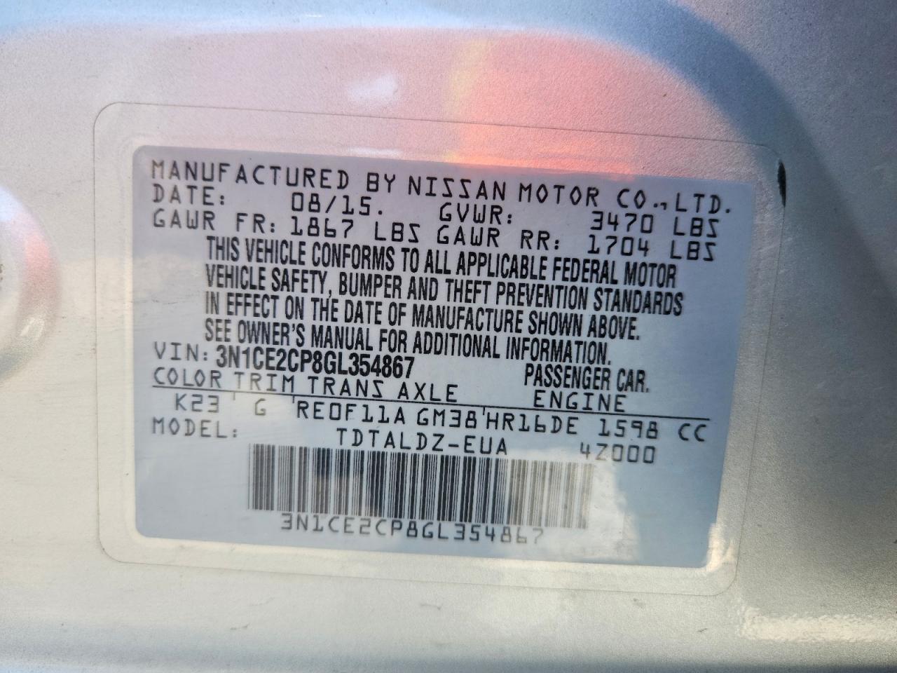 2016 NISSAN VERSA NOTE SV photo 34