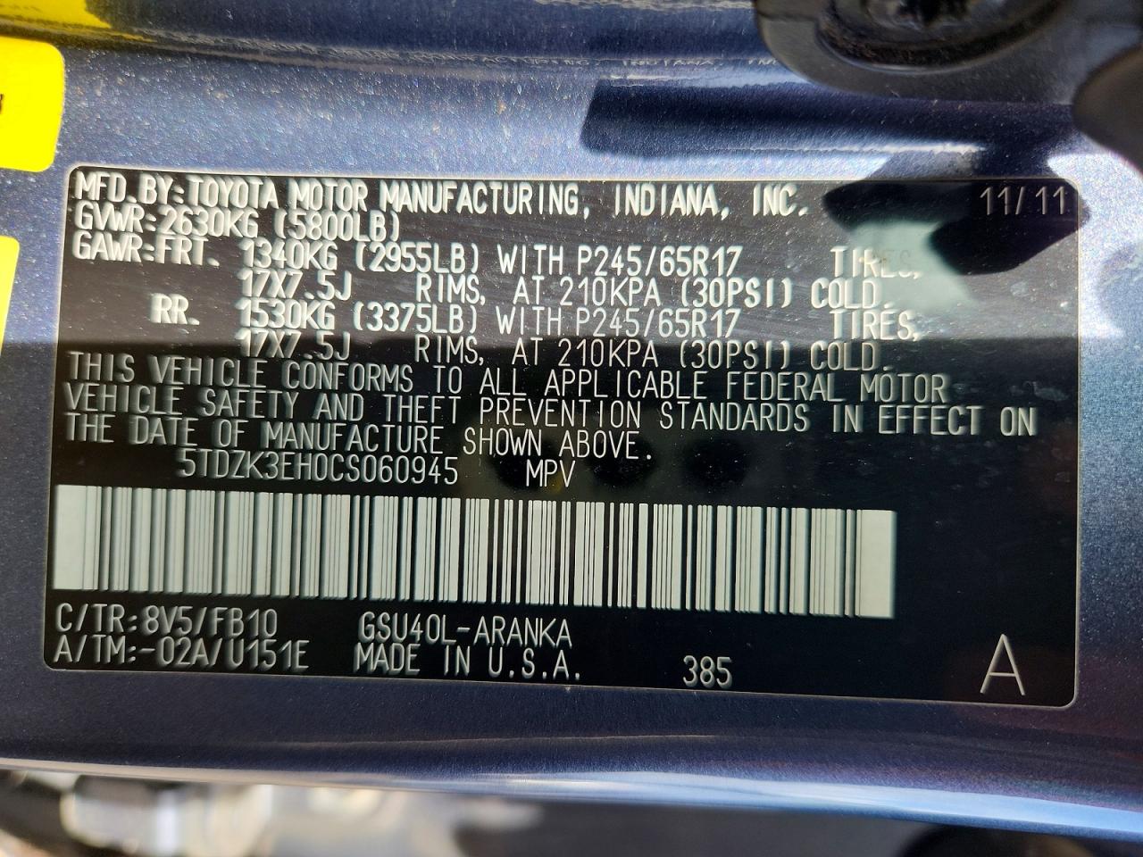 2012 TOYOTA HIGHLANDER BASE photo 27