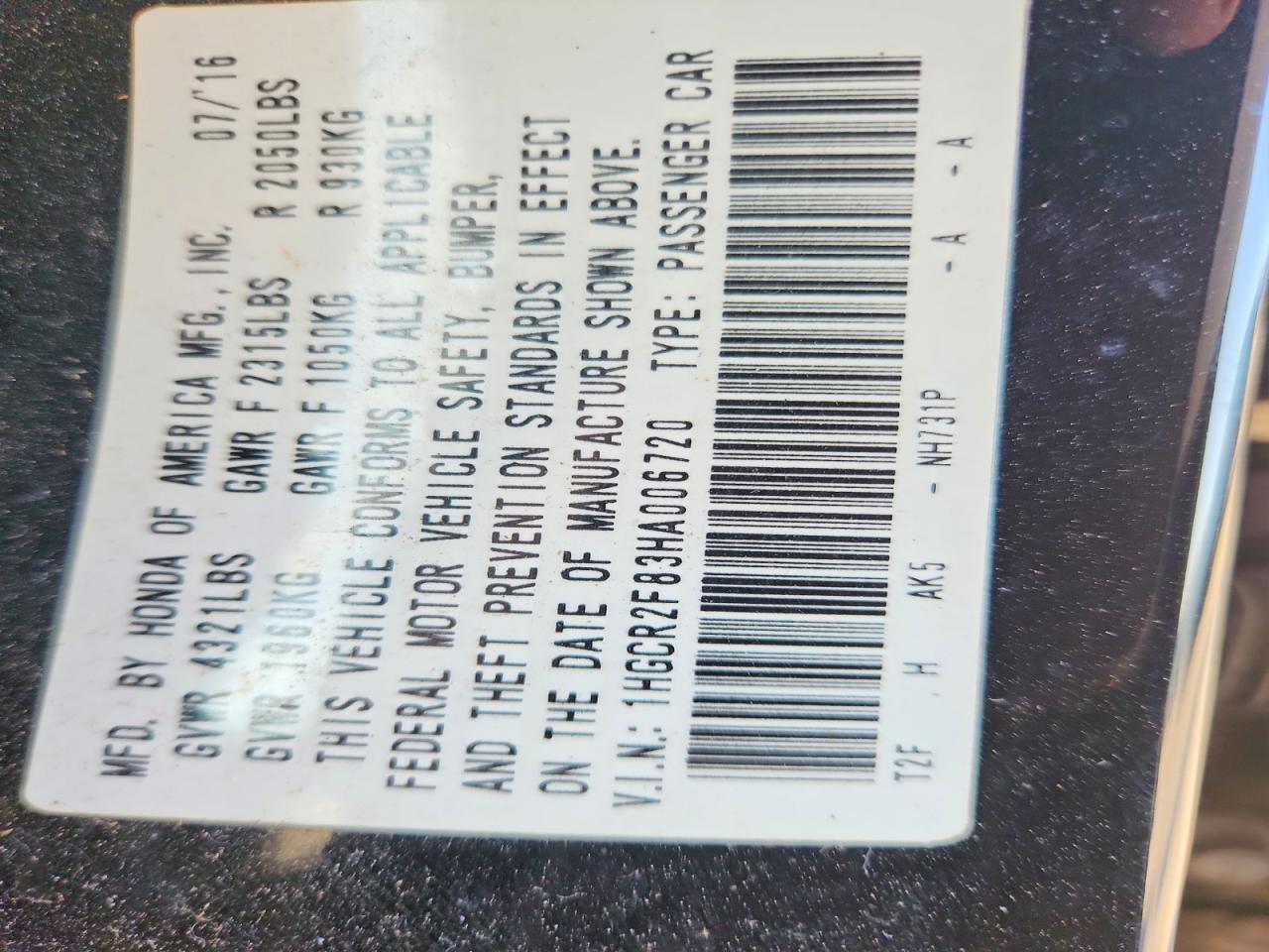 2017 HONDA ACCORD EXL photo 23
