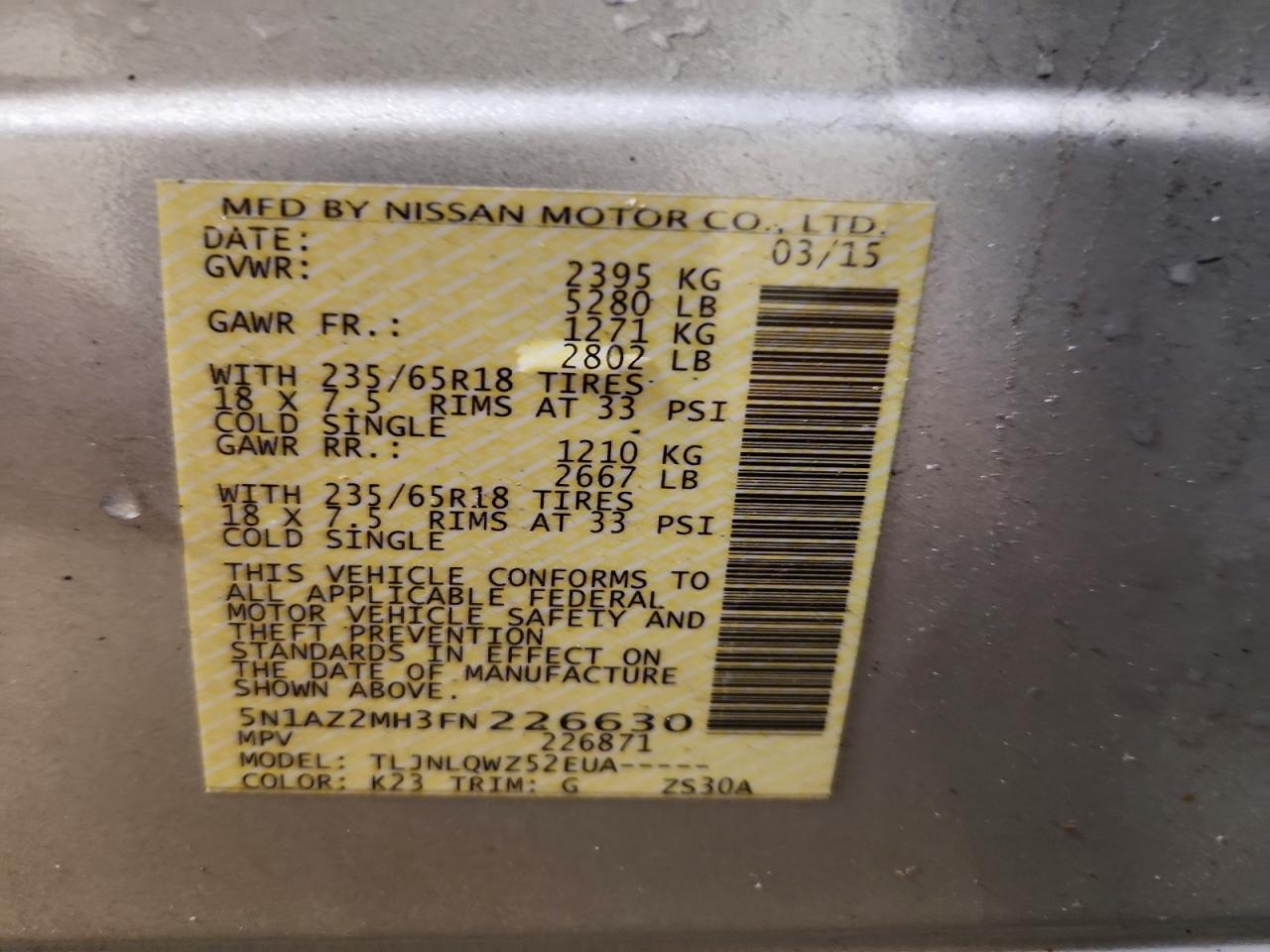 2015 NISSAN MURANO SV photo 14