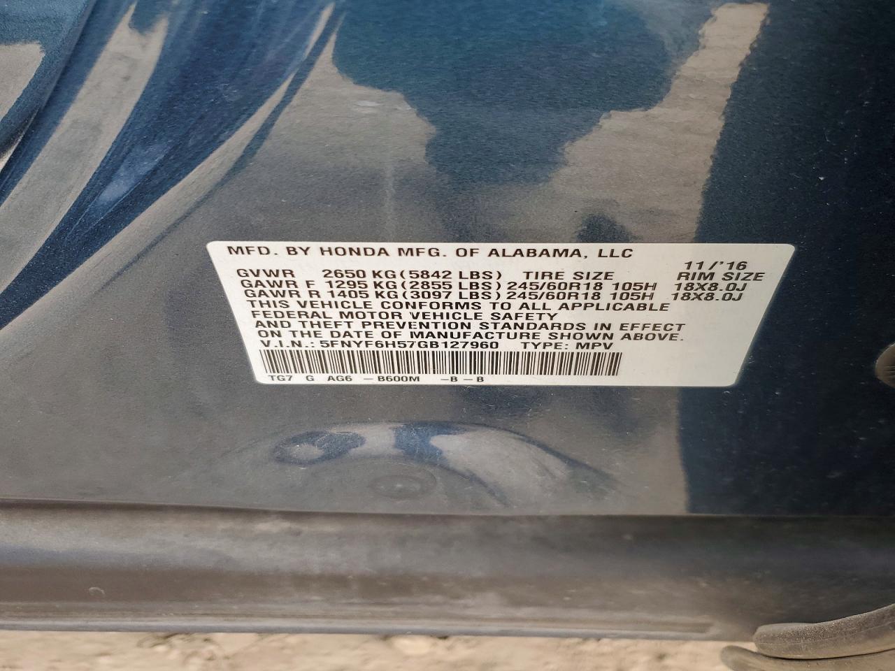 2016 HONDA PILOT EXL photo 27