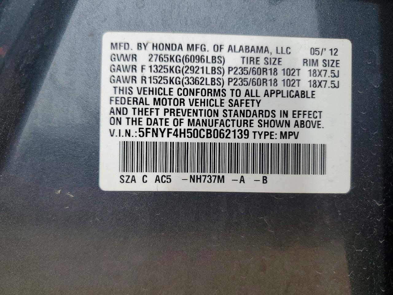 2012 HONDA PILOT EXL photo 25
