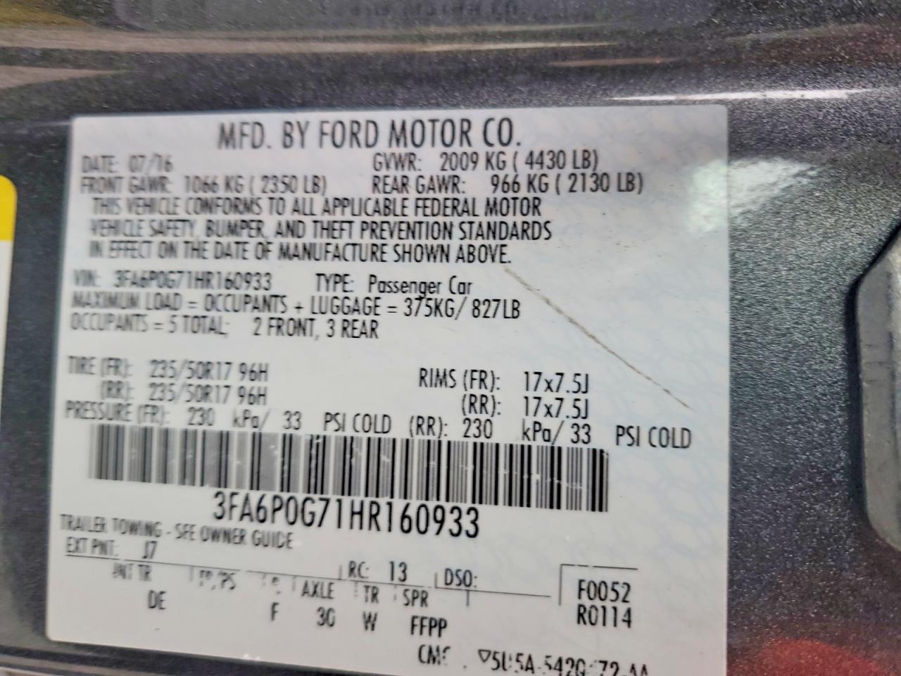2017 FORD FUSION S photo 34