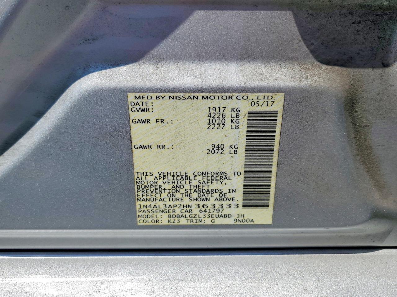 2017 NISSAN ALTIMA 2.5 S photo 34