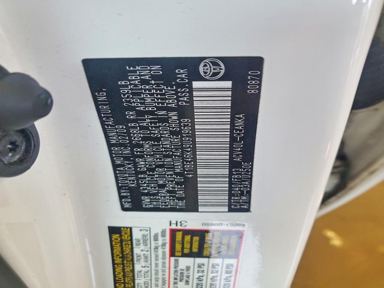 2009 TOYOTA CAMRY LE photo 13