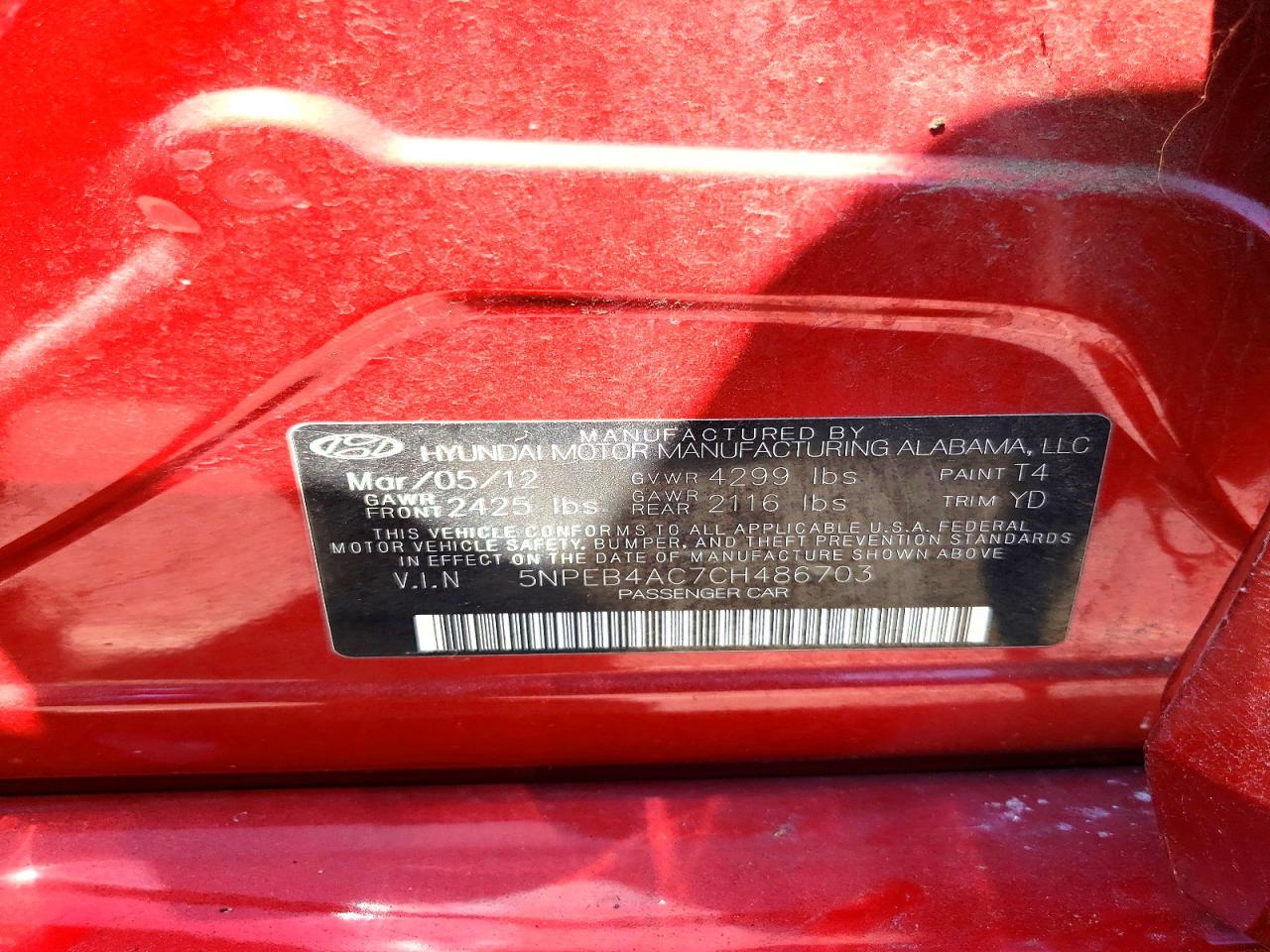 2012 HYUNDAI SONATA GLS photo 23