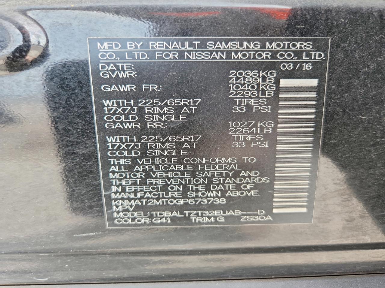 2016 NISSAN ROGUE SV photo 34