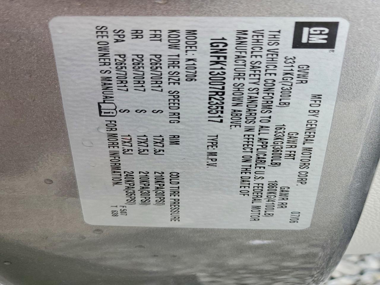 2007 CHEVROLET TAHOE K1500 photo 27