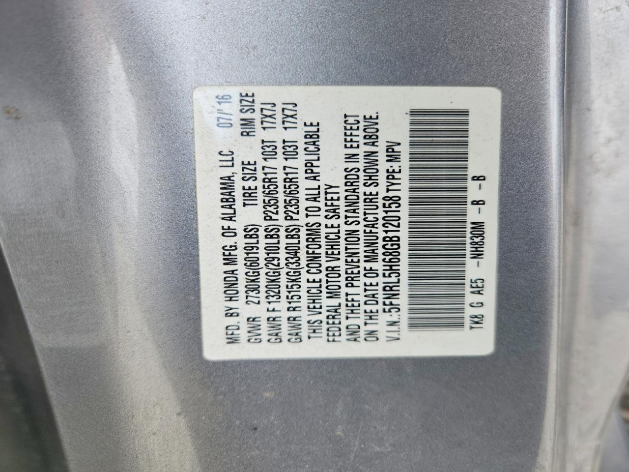 2016 HONDA ODYSSEY EXL photo 25
