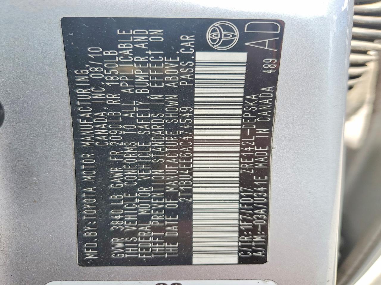 2010 TOYOTA COROLLA S photo 23