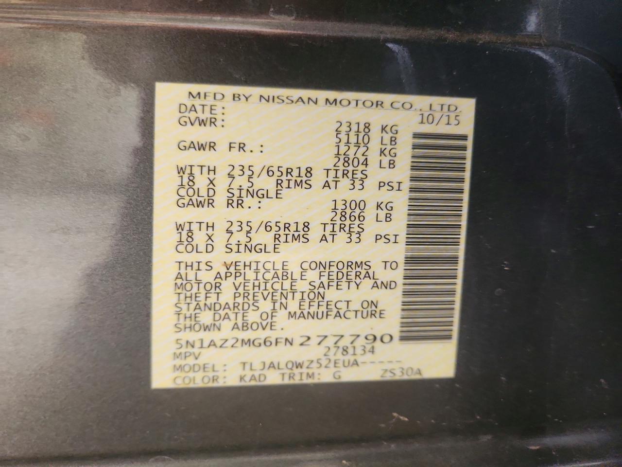 2015 NISSAN MURANO SV photo 23