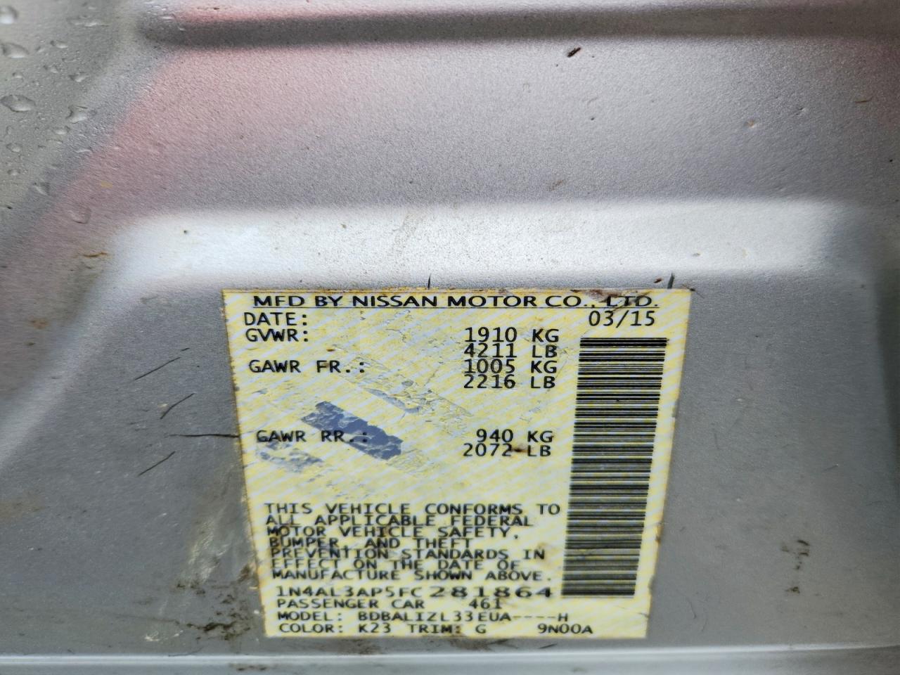 2015 NISSAN ALTIMA 2.5 SV photo 37