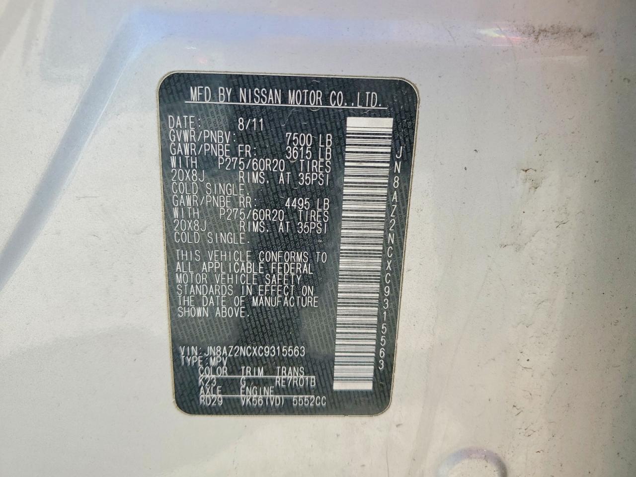 2012 INFINITI QX56 BASE photo 13