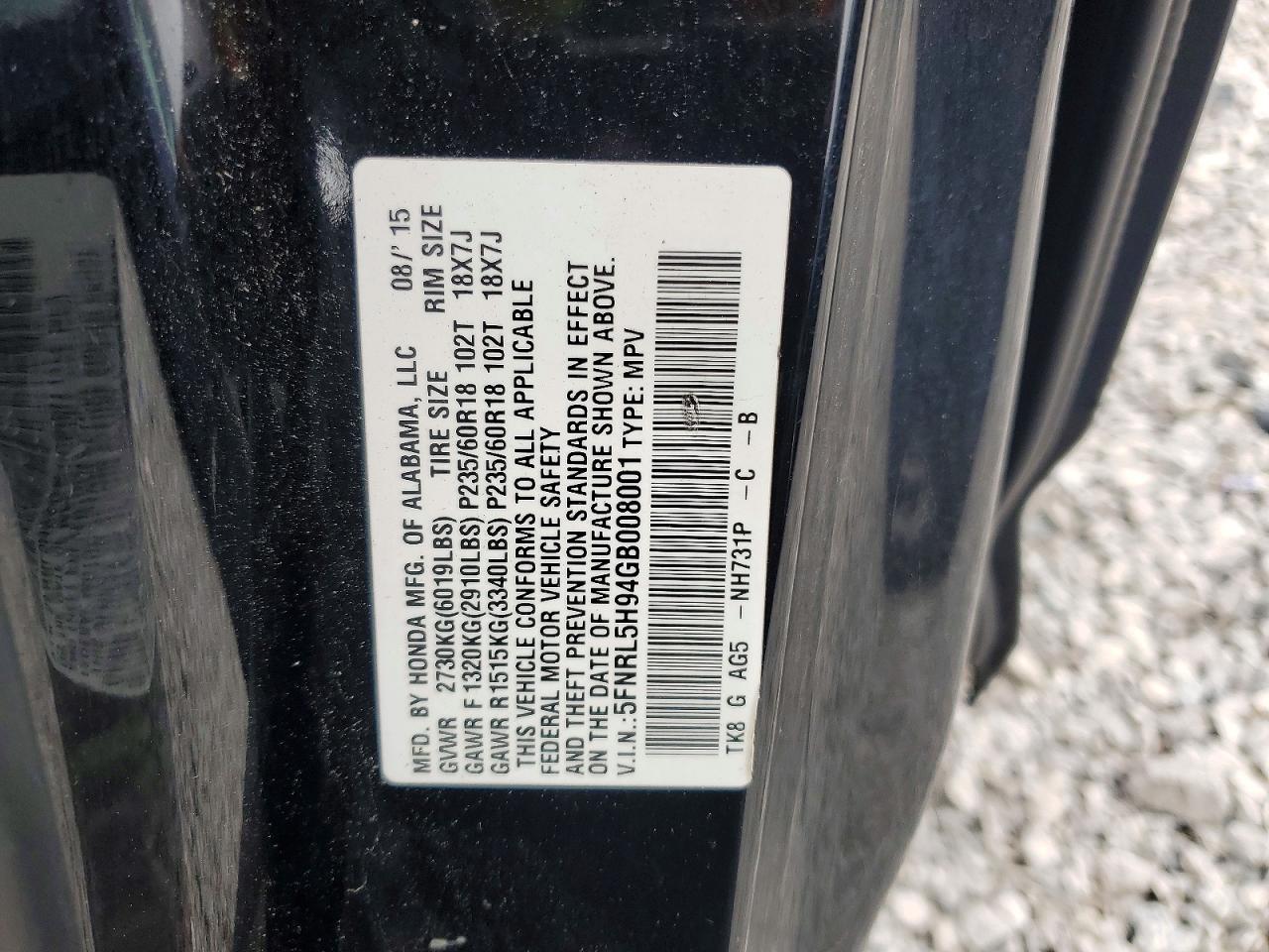 2016 HONDA ODYSSEY TOURING photo 40
