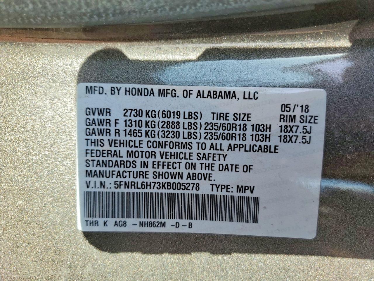 2019 HONDA ODYSSEY EXL photo 37