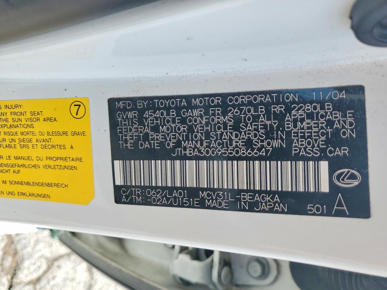 2005 LEXUS ES 330 photo 23