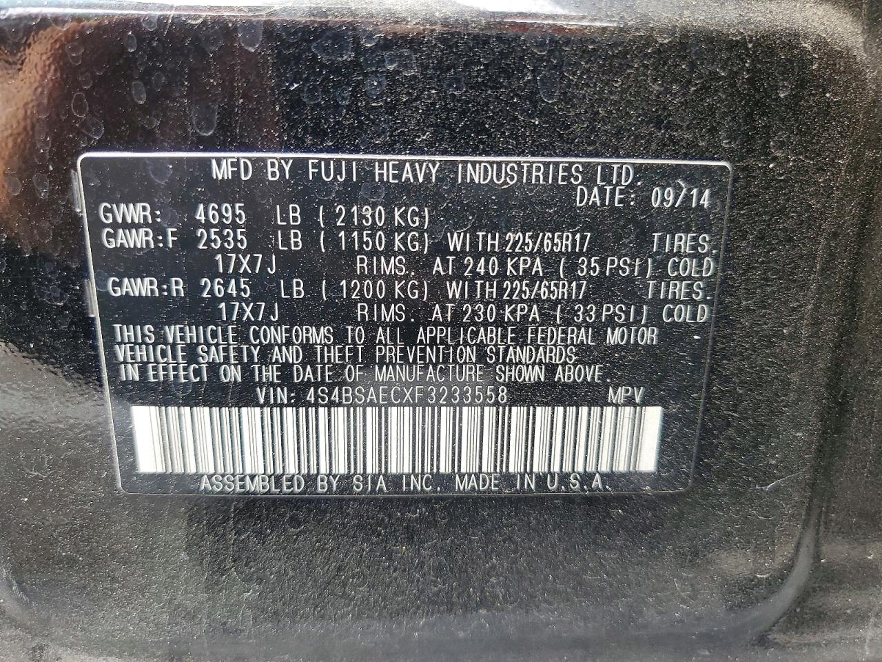 2015 SUBARU OUTBACK 2.5I PREMIUM photo 37
