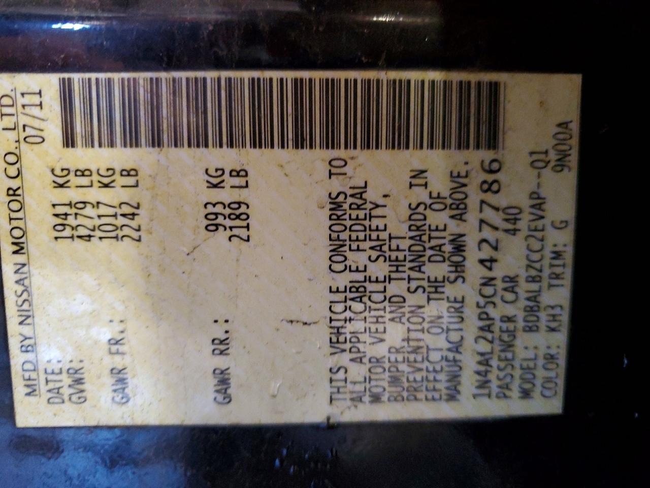 2012 NISSAN ALTIMA 2.5 photo 12