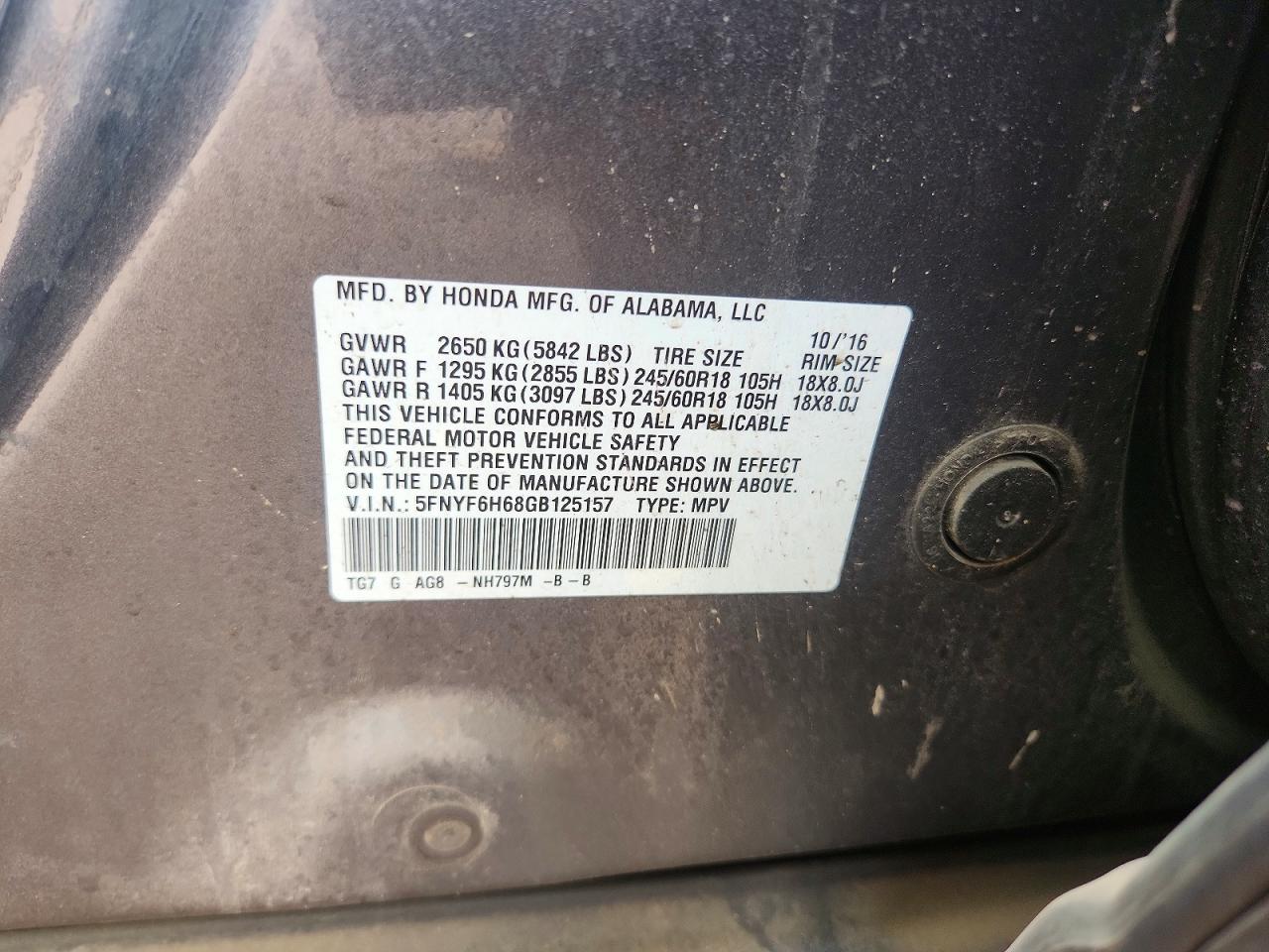 2016 HONDA PILOT EXL photo 25