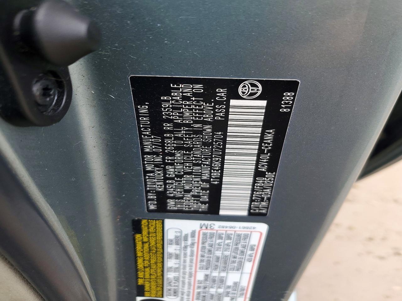2007 TOYOTA CAMRY LE photo 37