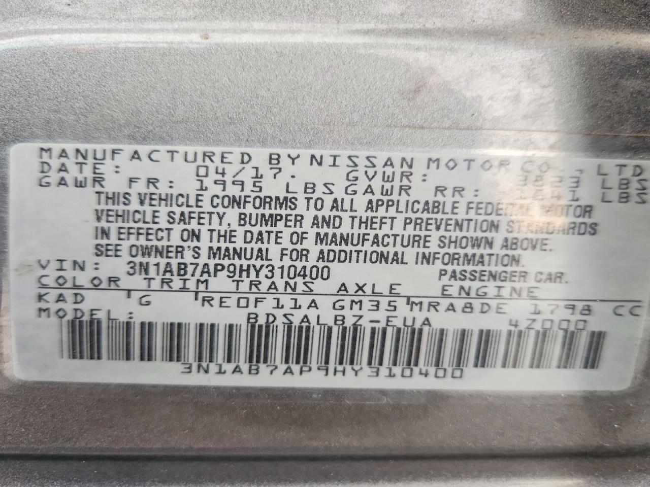 2017 NISSAN SENTRA S photo 34