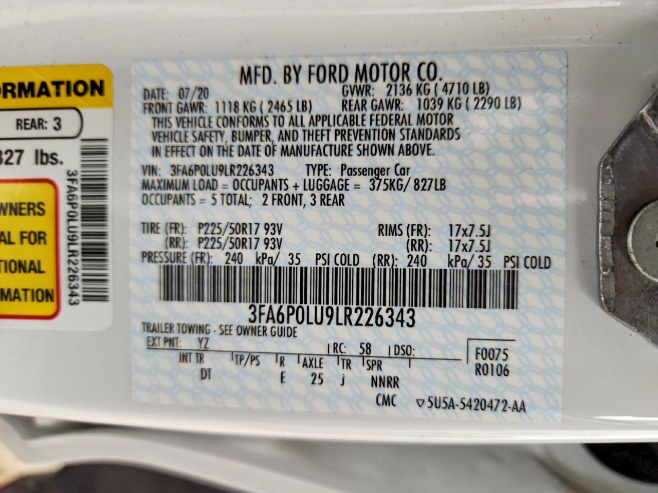 2020 FORD FUSION SE photo 23
