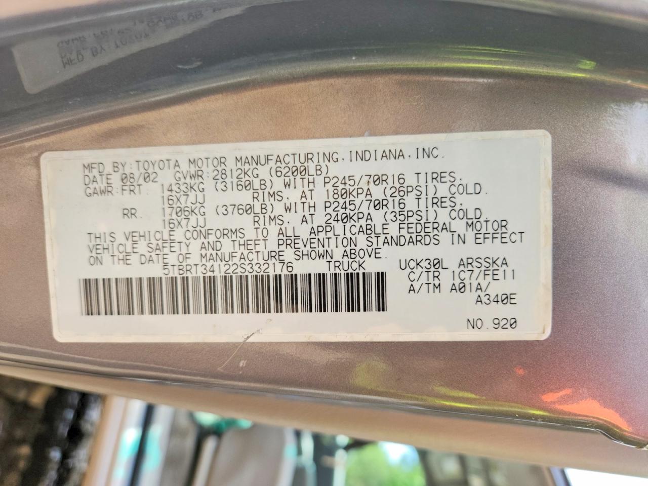 2002 TOYOTA TUNDRA SR5 V8 photo 23