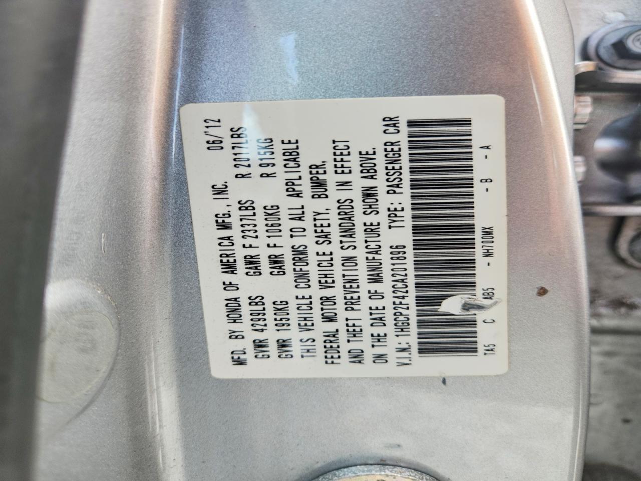 2012 HONDA ACCORD LXP photo 13