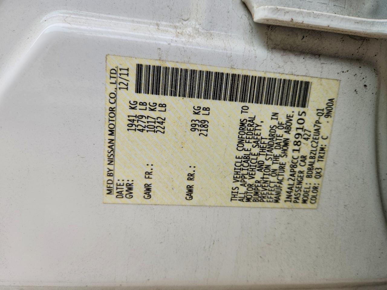 2012 NISSAN ALTIMA 2.5 photo 12