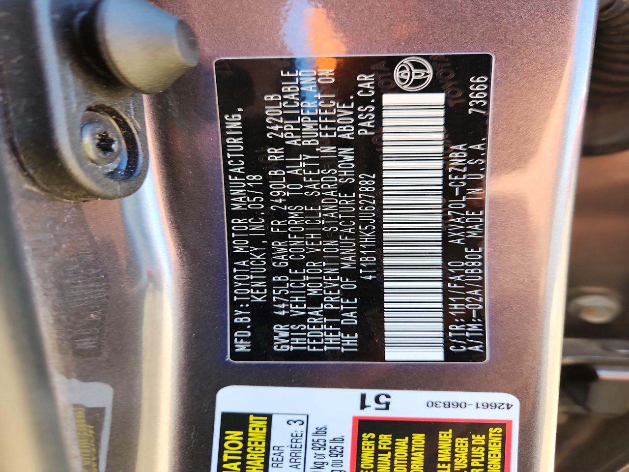 2018 TOYOTA CAMRY LE photo 12