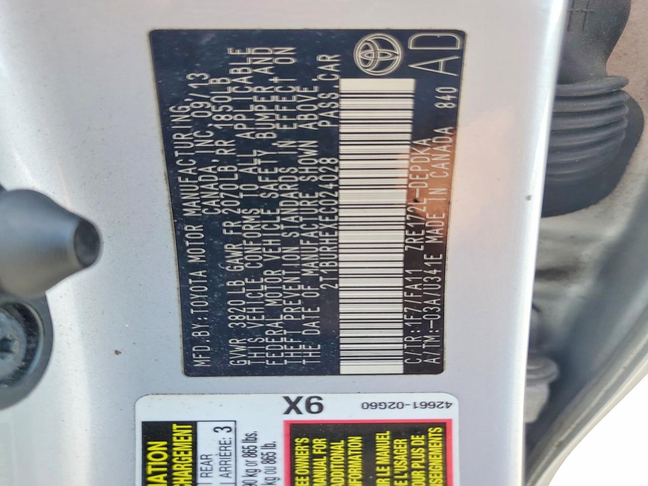 2014 TOYOTA COROLLA L photo 34
