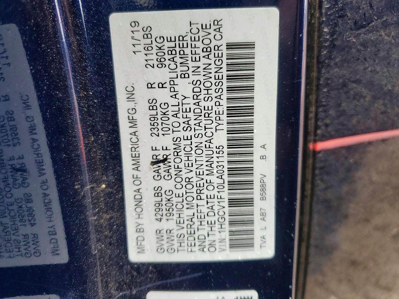 2020 HONDA ACCORD LX photo 23