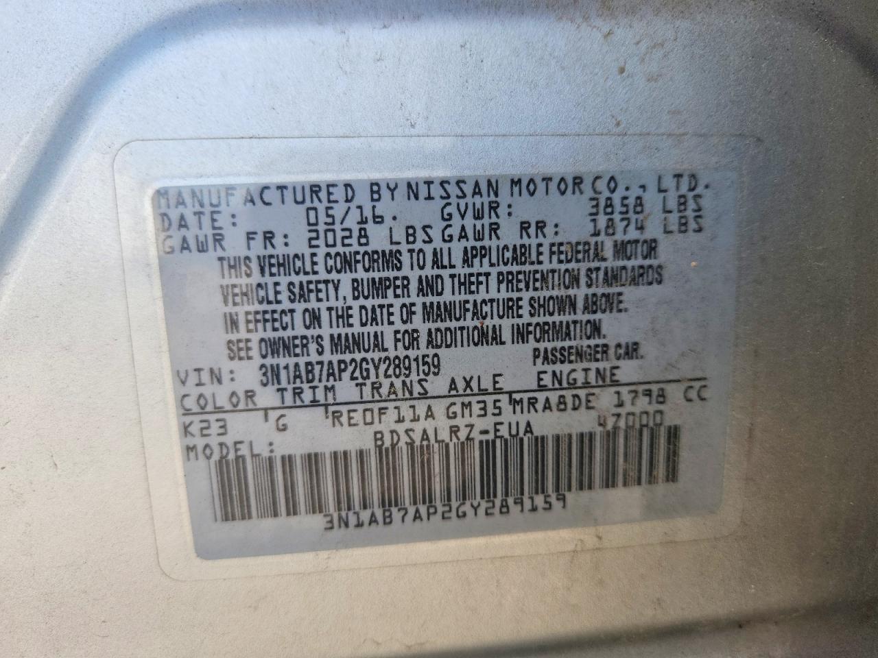 2016 NISSAN SENTRA SR photo 37