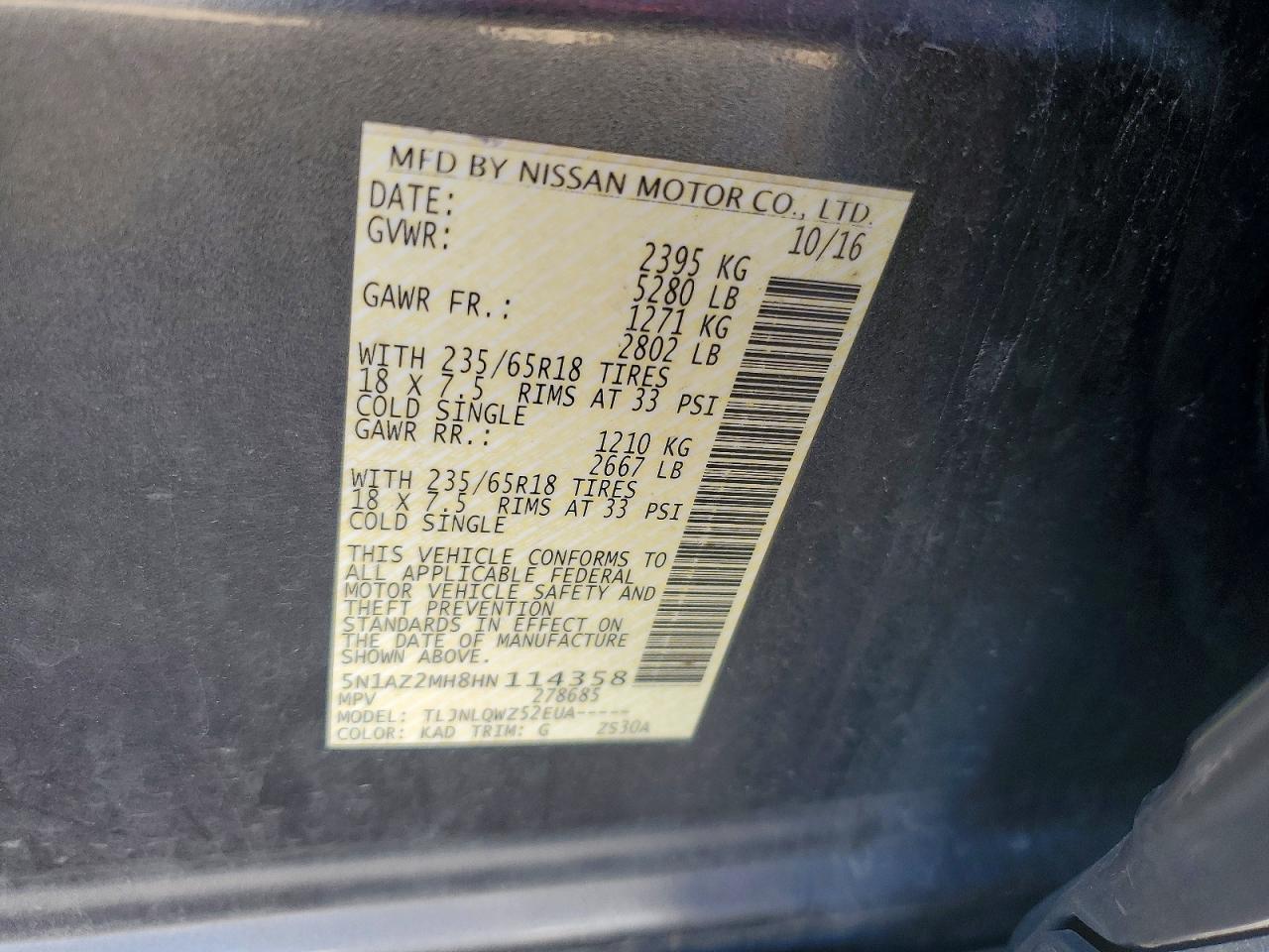 2017 NISSAN MURANO SV photo 25