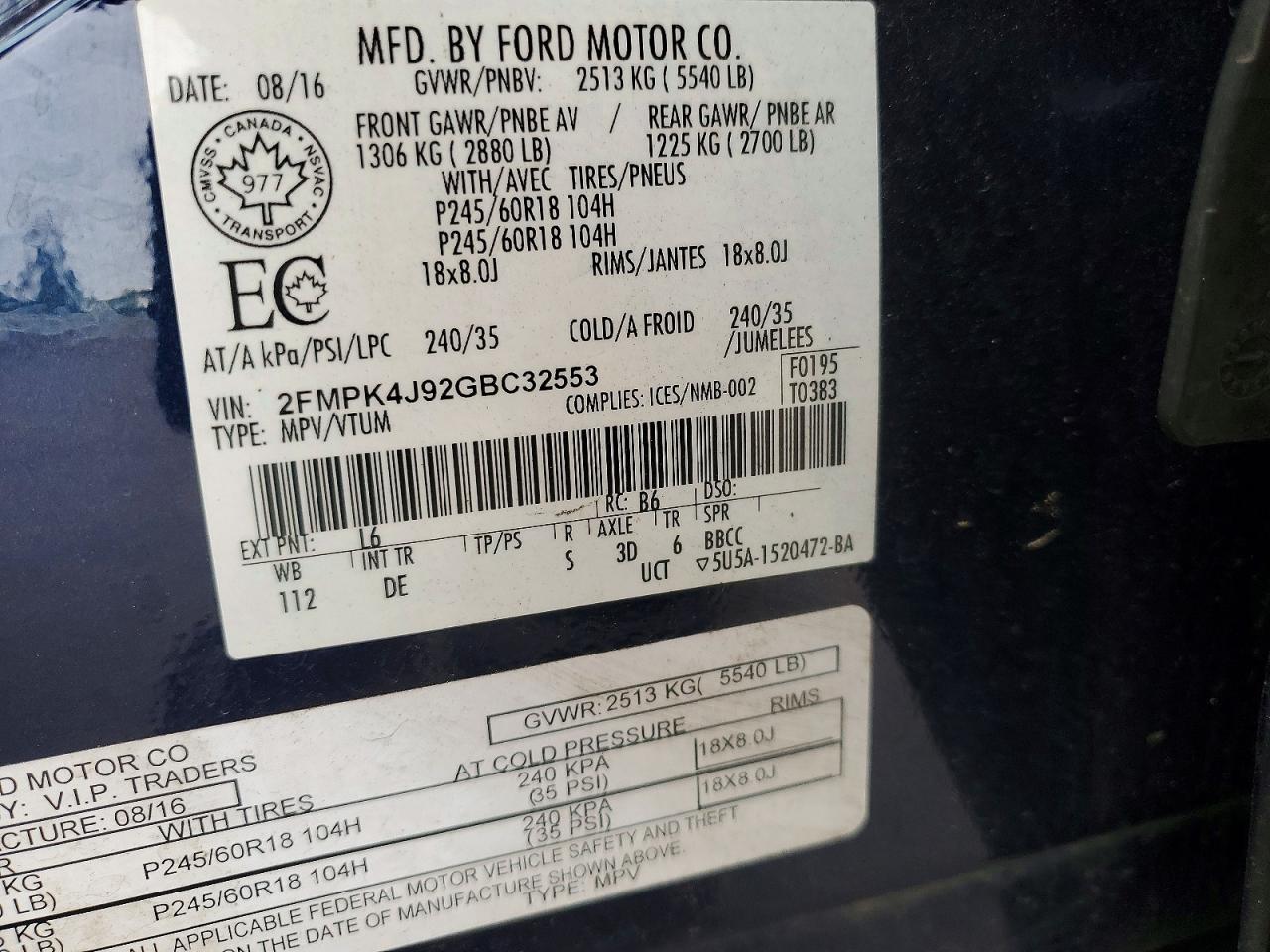 2016 FORD EDGE SEL photo 12