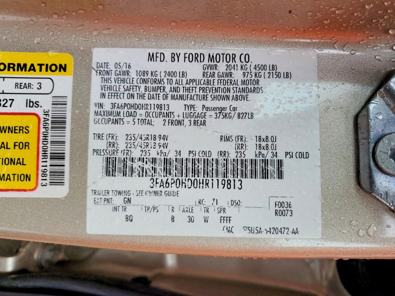 2017 FORD FUSION SE photo 34