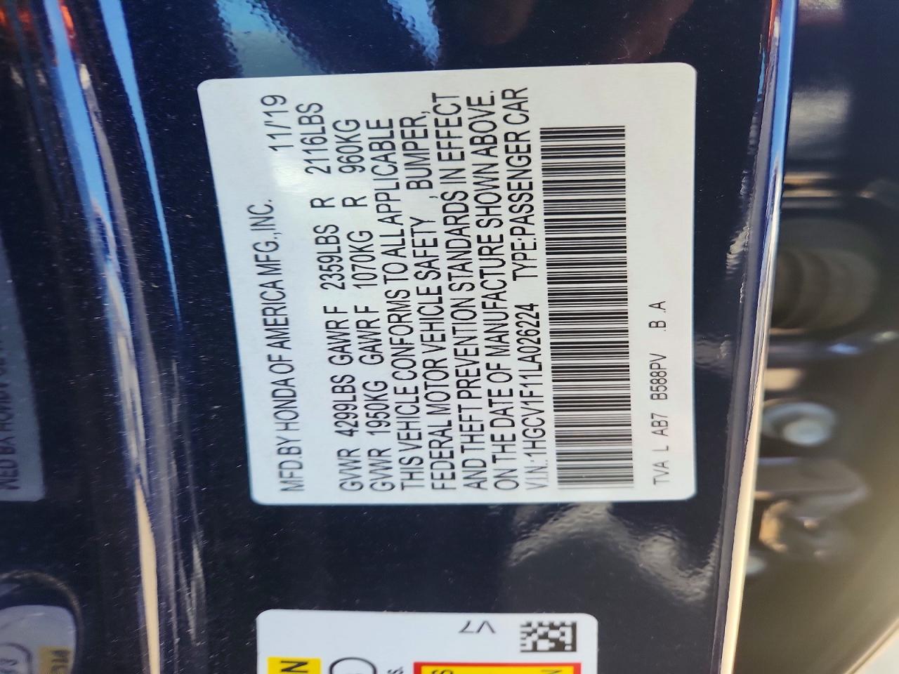 2020 HONDA ACCORD LX photo 34