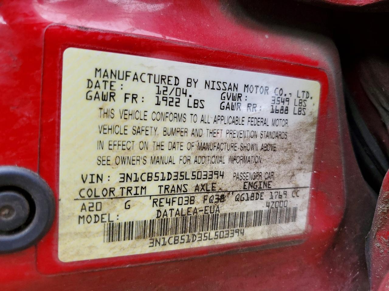 2005 NISSAN SENTRA 1.8 photo 12