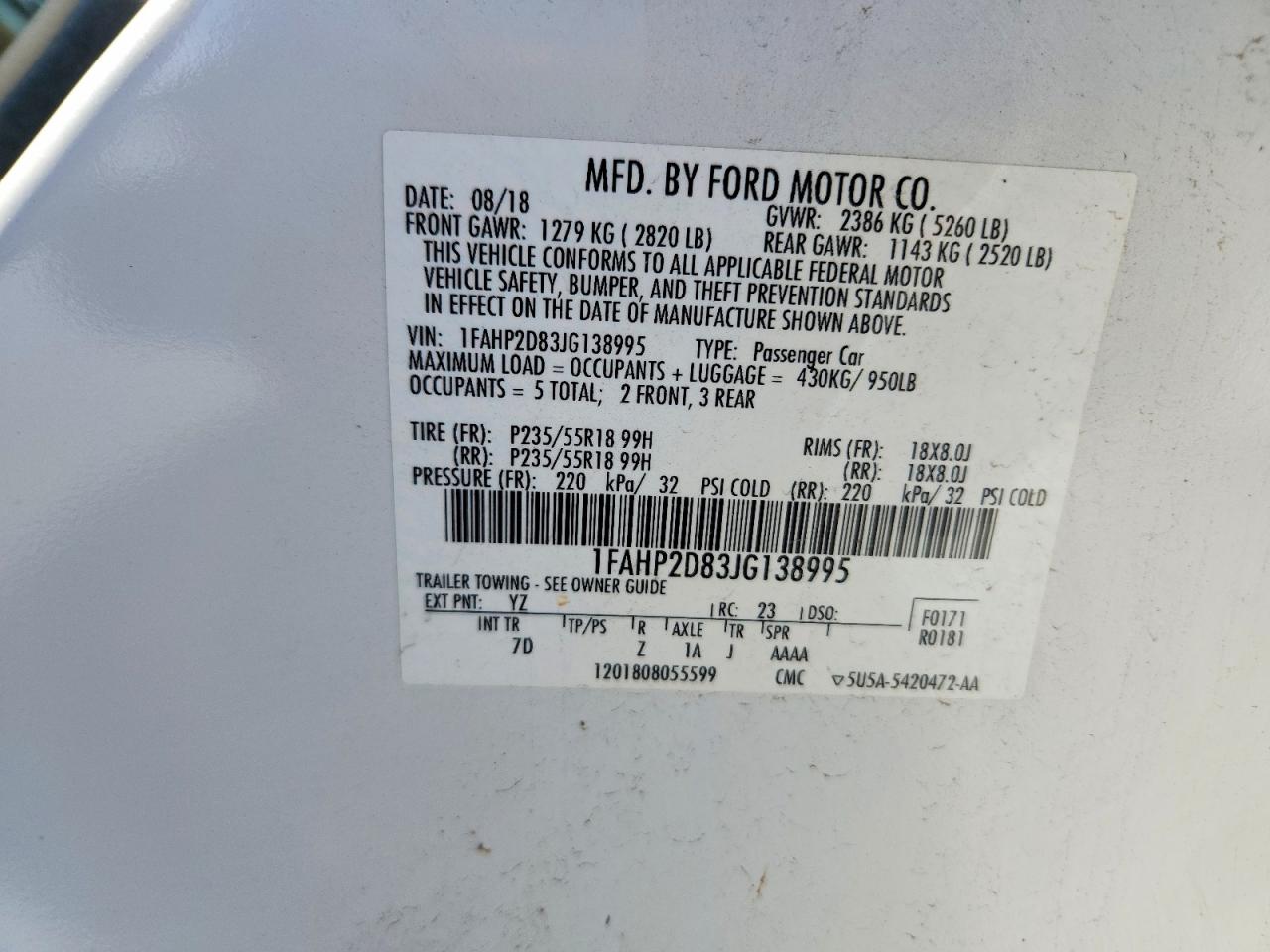 2018 FORD TAURUS SE photo 34
