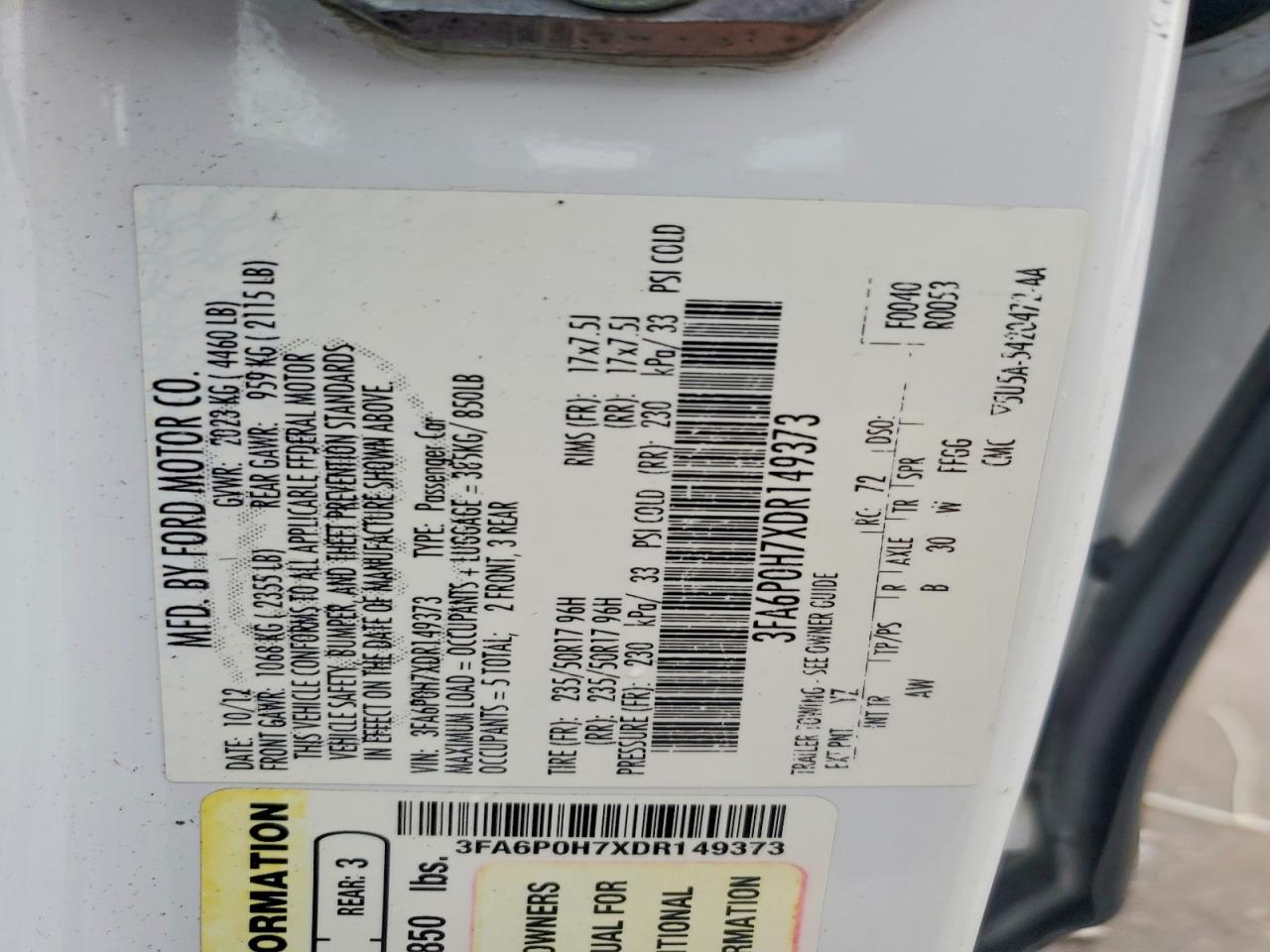 2013 FORD FUSION SE photo 37