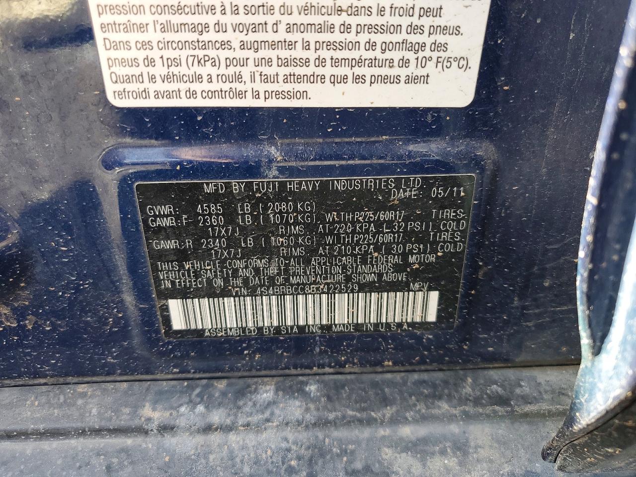 2011 SUBARU OUTBACK 2.5I PREMIUM photo 23