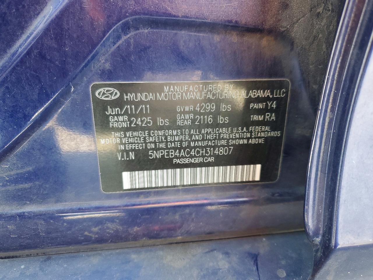 2012 HYUNDAI SONATA GLS photo 37