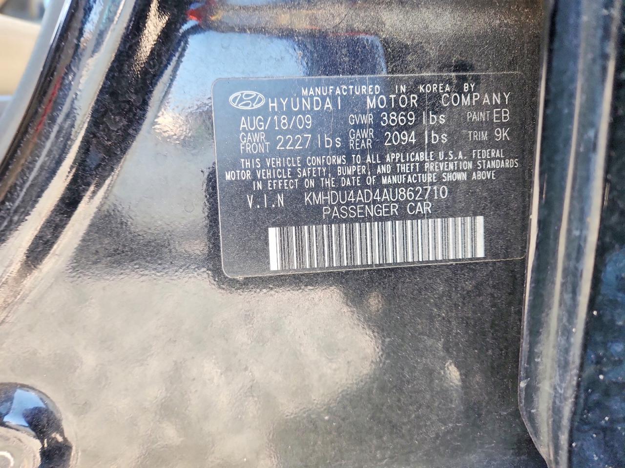 2010 HYUNDAI ELANTRA GLS photo 12