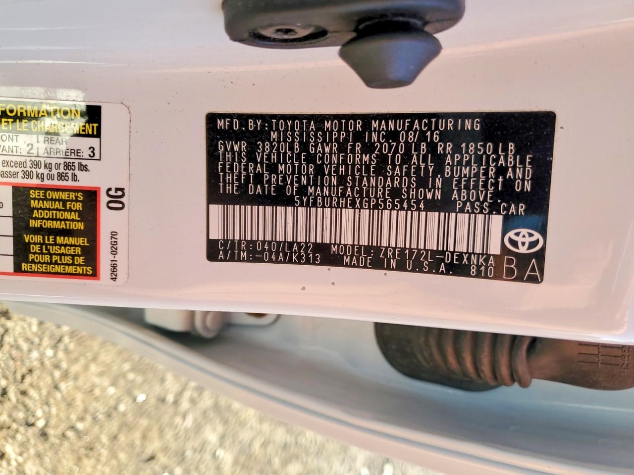 2016 TOYOTA COROLLA LE PREMIUM photo 12