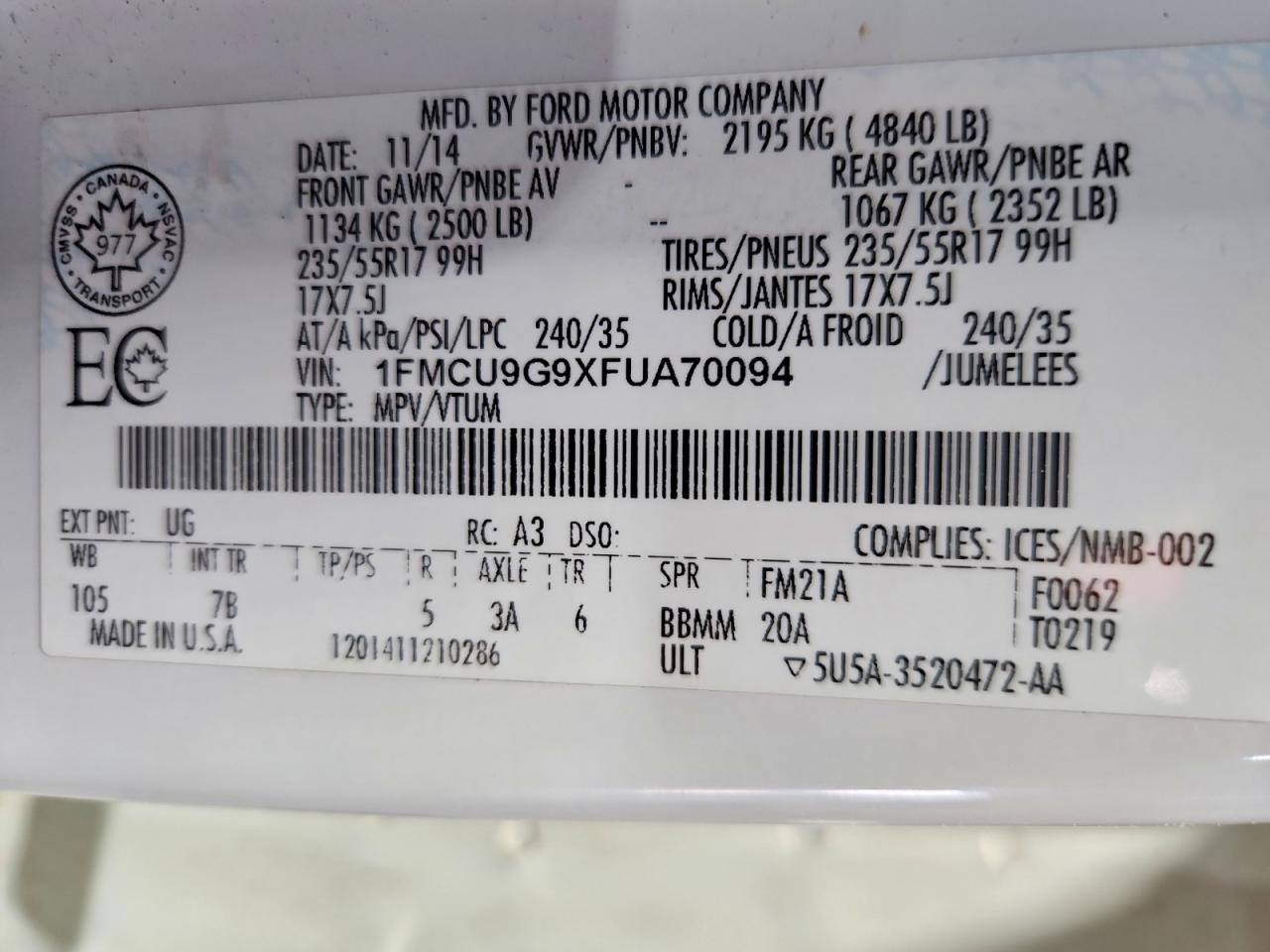 2015 FORD ESCAPE SE photo 34