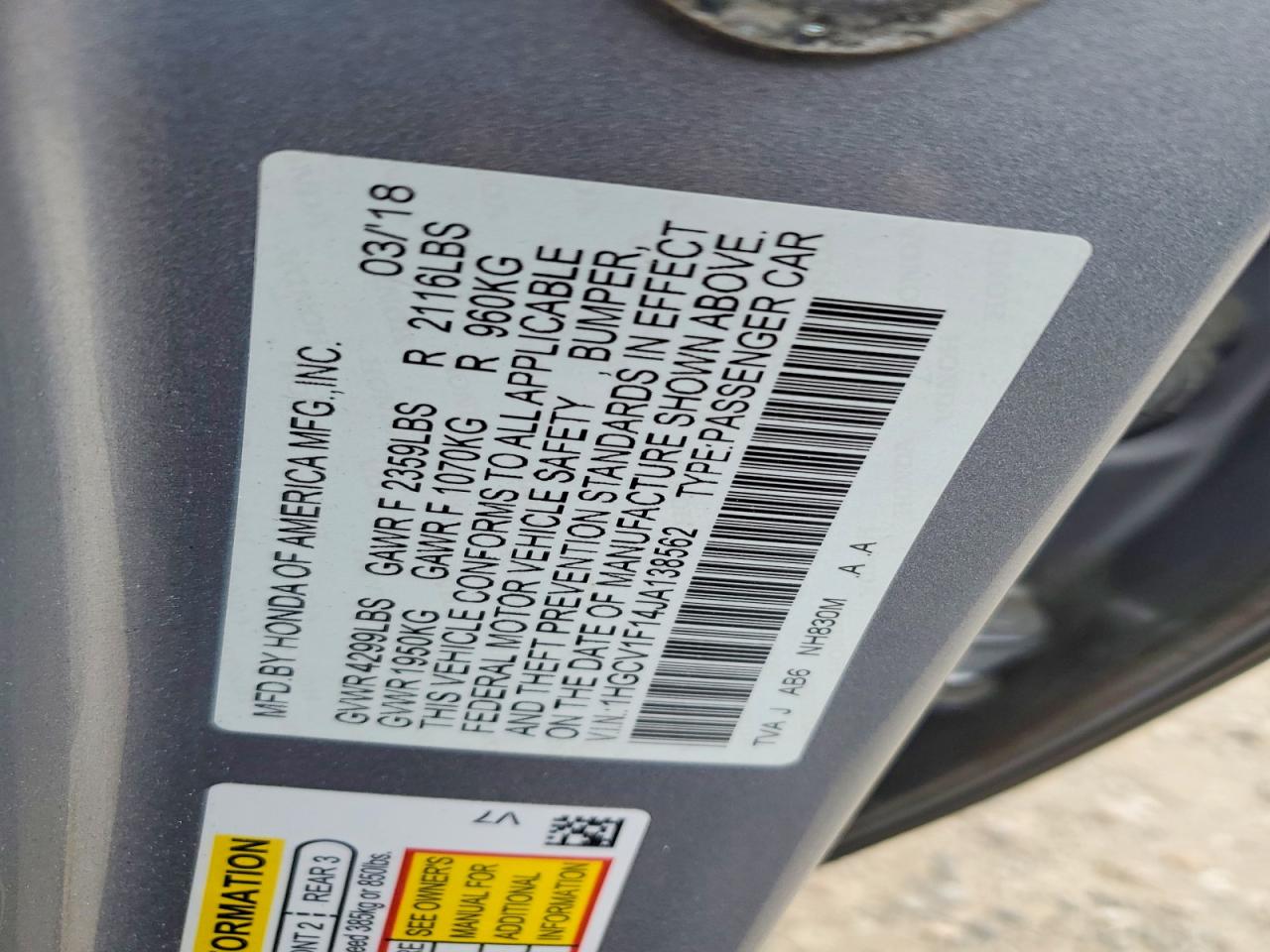 2018 HONDA ACCORD LX photo 23